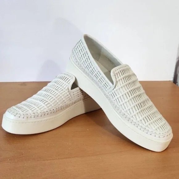 Vince Shoes Vince Woman Stafford Woven Leather White Slip On